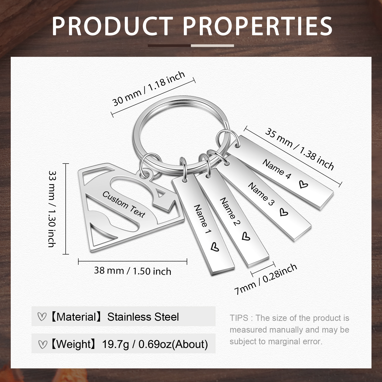 A mi papá - Llavero Superman con 4 nombres personalizados con texto-Jessemade ES