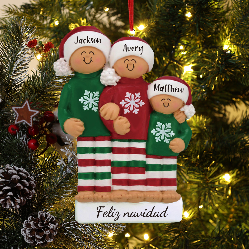 Navidad-Ornamento muñecos navideño de madera 3 nombres y 1 texto personalizados adorno del árbol