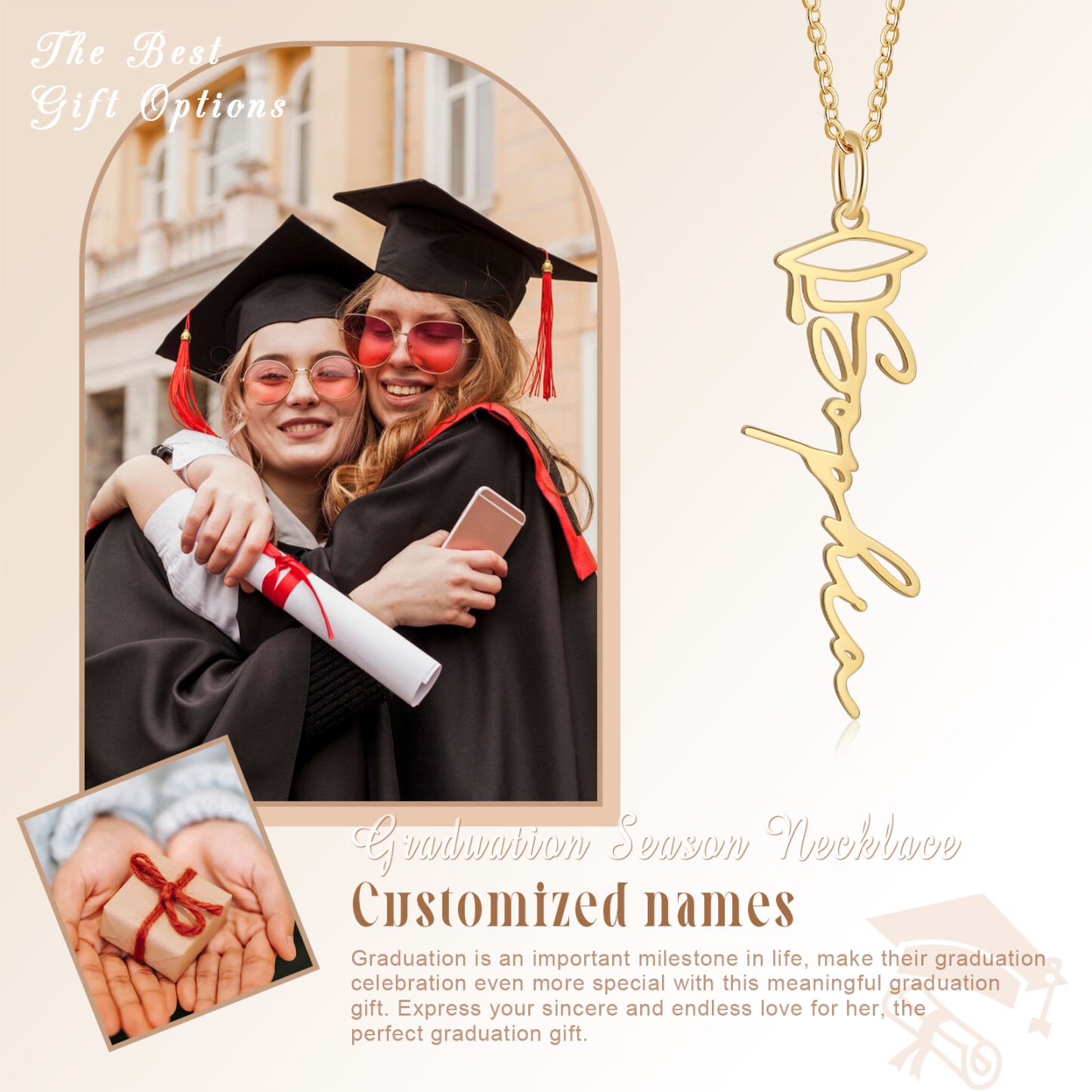 Collar de gorro de graduación personalizado con 1 nombre