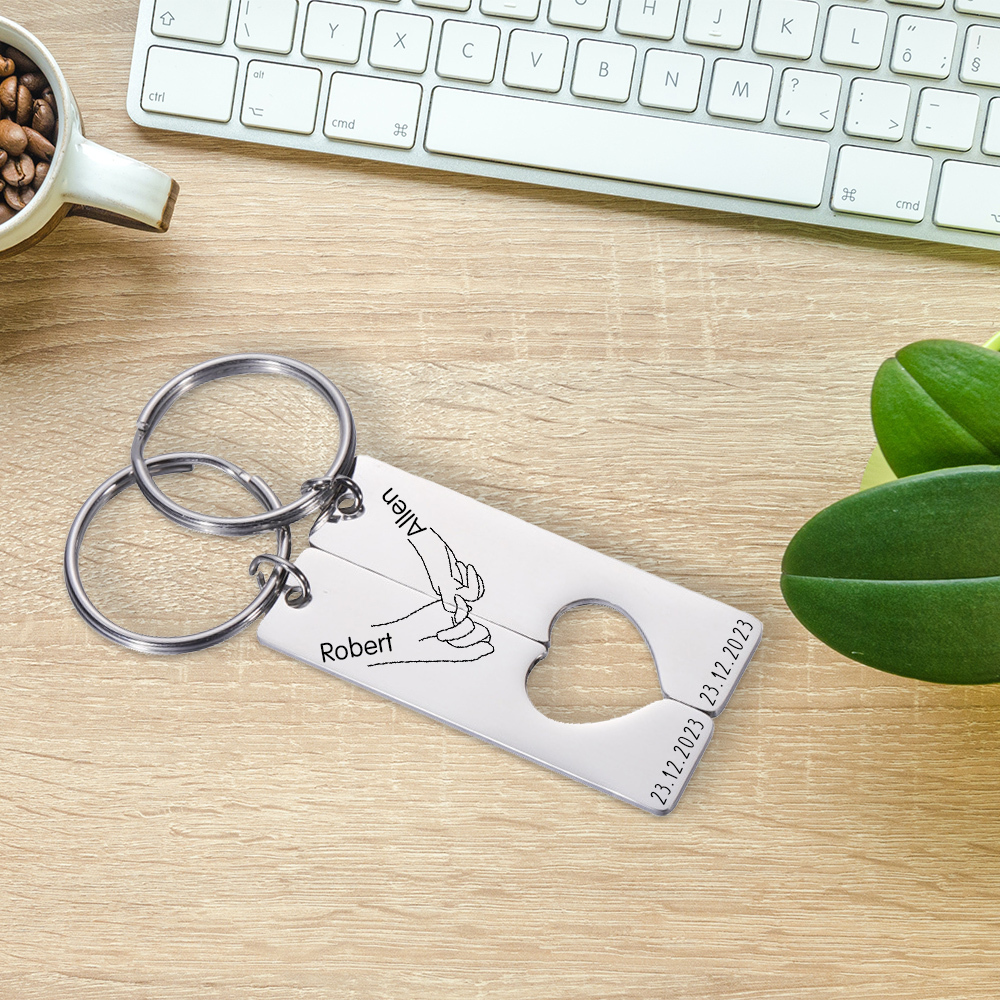 A mi querido-Llavero con corazón encajado para pareja pinky swear 2 nombres personalizados con fecha-Jessemade ES