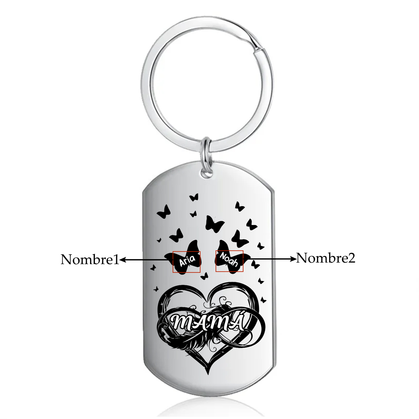 A mi mamá-Llavero 2-6 Nombres Personalizados CORAZÓN Y MARIPOSAS-Jessemade ES