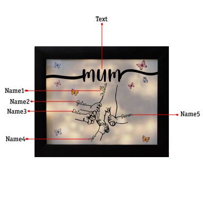 A mi mamá-Marco de 2-7 nombres y 1 texto personalizados de plástico con lámpara-Jessemade ES