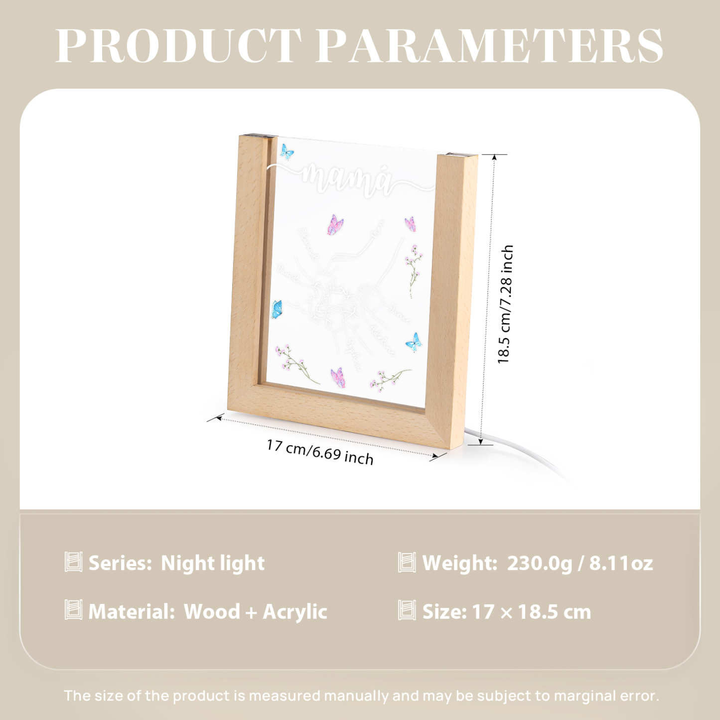 A mi mamá/abuela-Lámpara Personalizada con 2-6 Nombres y Texto "mano y manitas" 3D Ilusión Luz de Noche-Jessemade ES