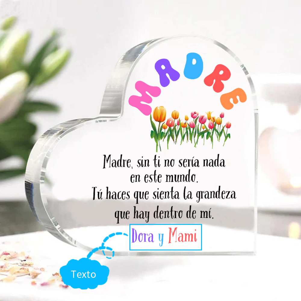 A mi mamá-Placa de acrílico en forma de corazón con frases amorosos 1 texto personalizado-Jessemade ES