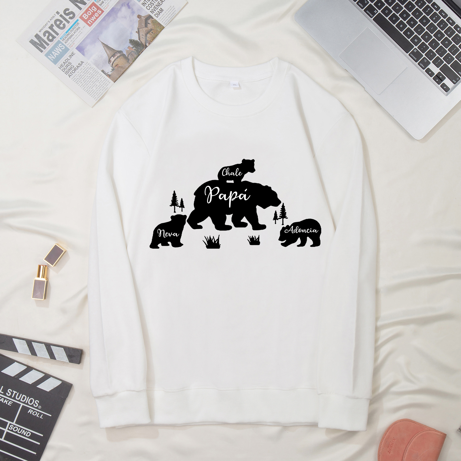 Familia-Sudadera "Oso y sus bebés" 4 nombres personalizados-Jessemade ES