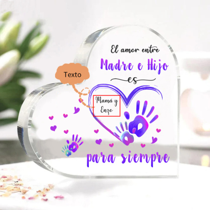A mi mamá-Placa de acrílico en forma de corazón mano y manita 1 texto personalizado-Jessemade ES
