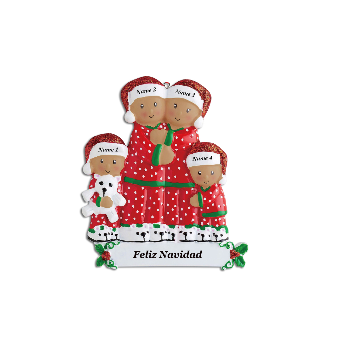Navidad-Muñecos Piel Bronceada Ornamentos Navideños Familiar 4 Nombres