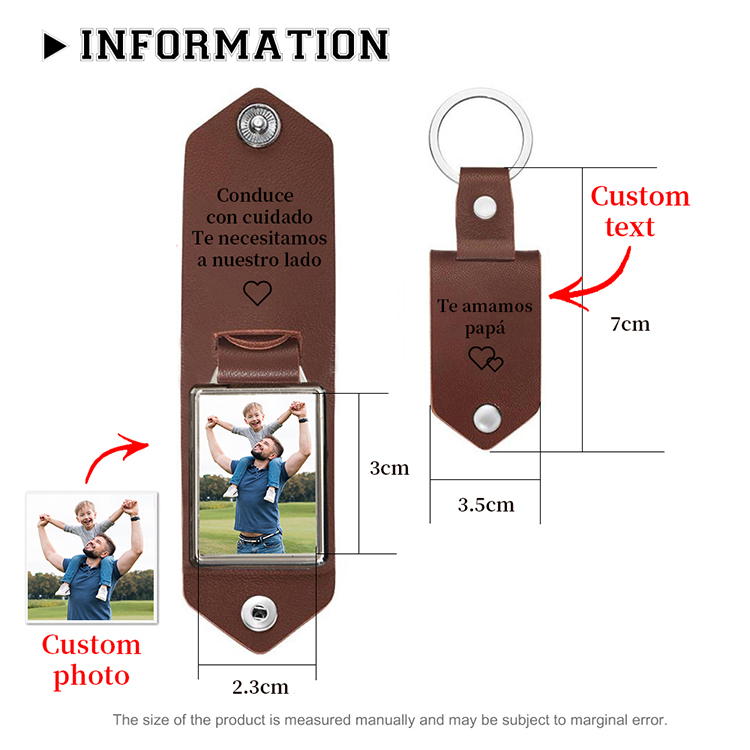 Llavero para papá de cuero personalizado con 1 texto y foto-Jessemade ES