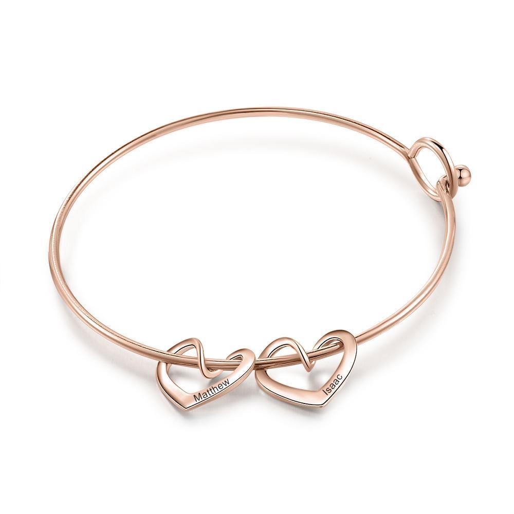 Pulsera con 2 nombres personalizados en 2 dijes de corazón-Jessemade ES