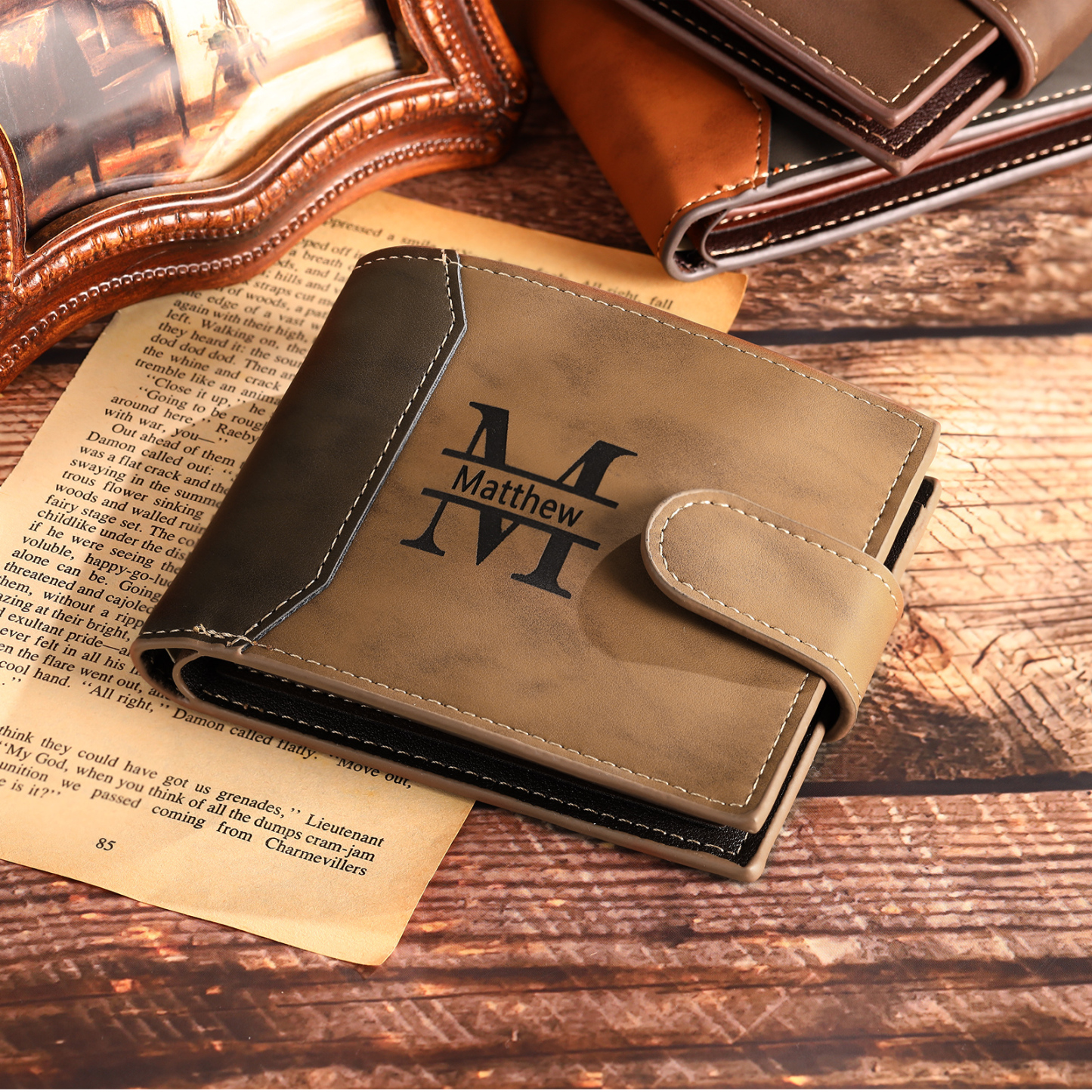 Cartera, billetera personalizada con 1 foto, 1 nombre y 1 letra monedero para hombre-Jessemade ES