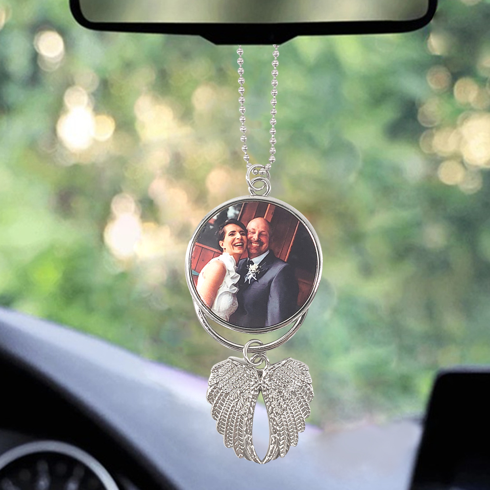 Adornos de coche de alas de ángel con 2 fotos personalizadas