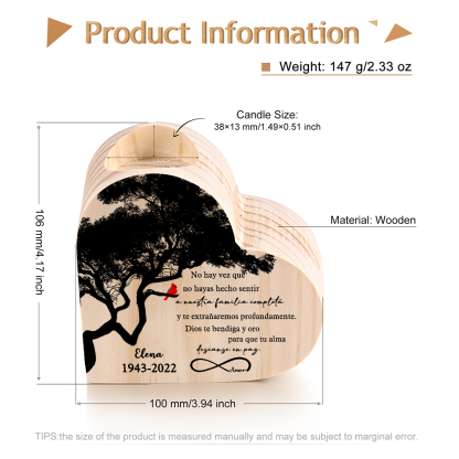 Navidad en el paraíso-Candelero de corazón en memoria de ser querido personalizado con nombre y años de madera sin vela-Jessemade ES