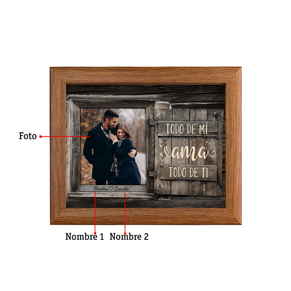 Marco de 1 foto de madera para pareja 2 nombres personalizados-Jessemade ES