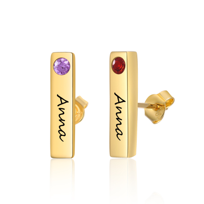 Aretes personalizados con 1 nombre y 2 piedras de nacimiento pendientes-Jessemade ES