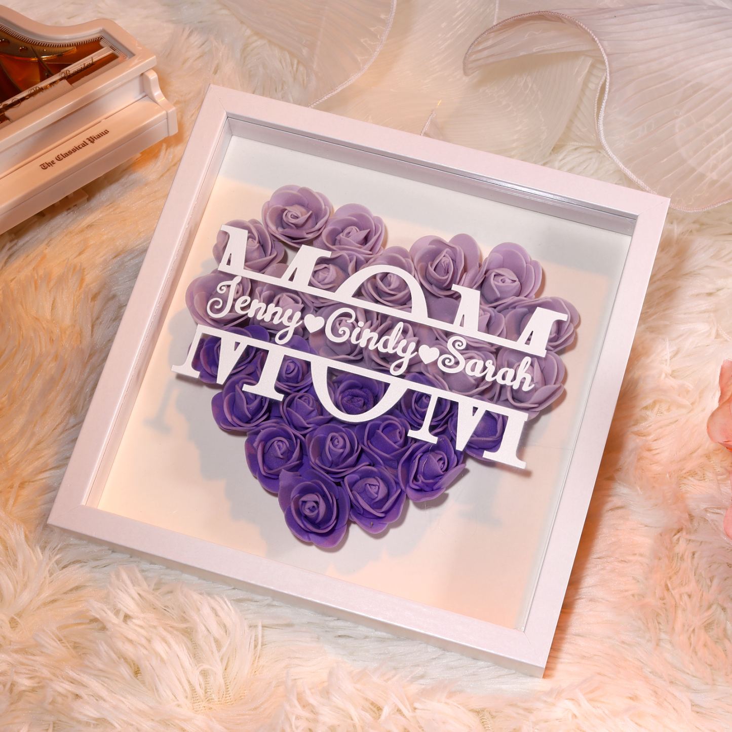 Adorno de madera de flores personalizado con 1 nombre y 1 texto-Jessemade ES