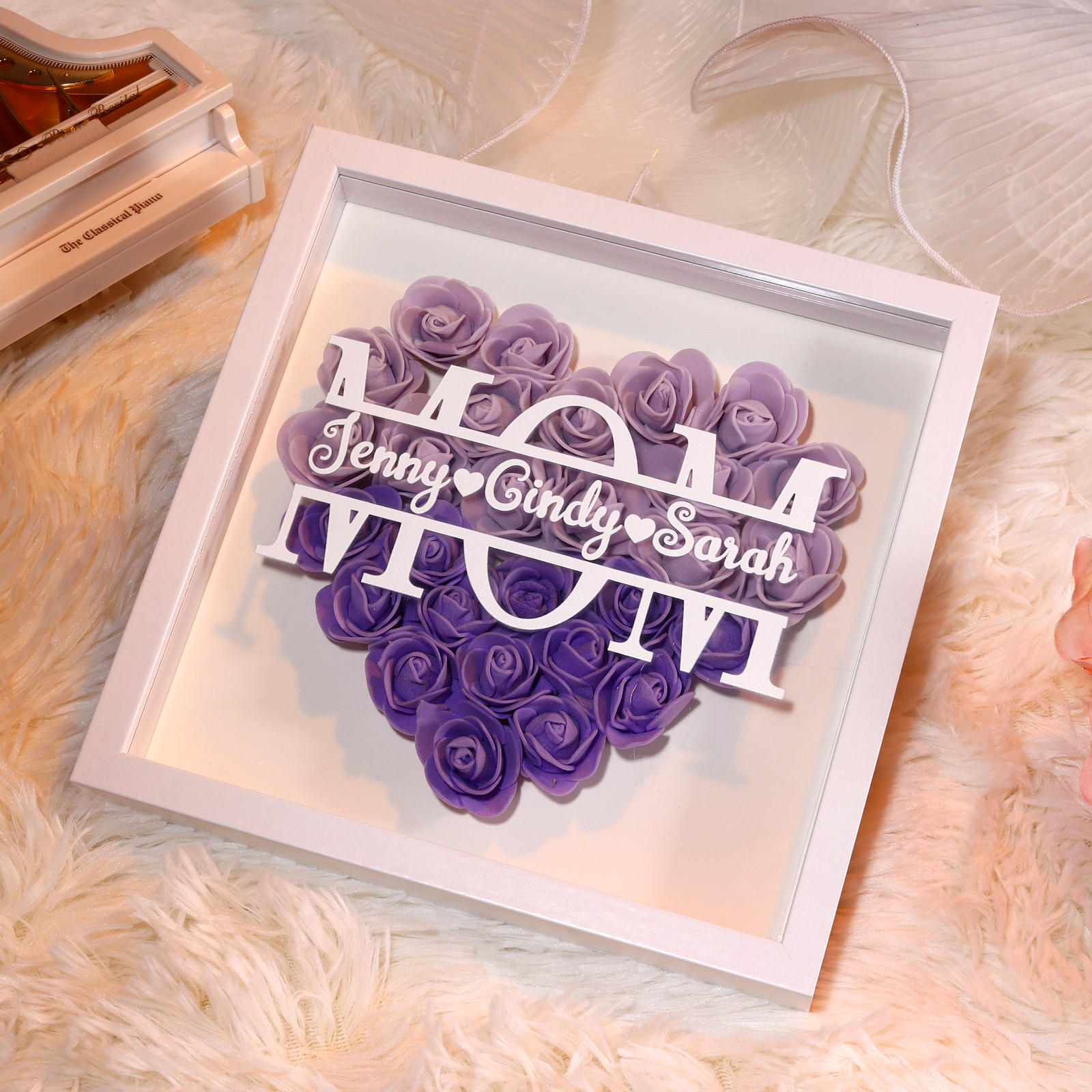 Adorno de madera de flores personalizado con 1 nombre y 1 texto-Jessemade ES