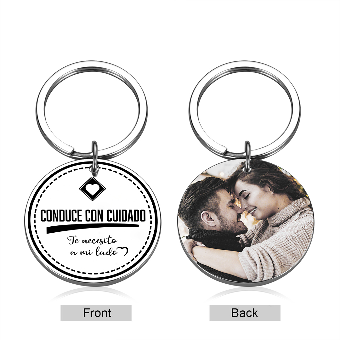 Llavero para pareja "Conduce con cuidado" 1 foto personalizada-Jessemade ES