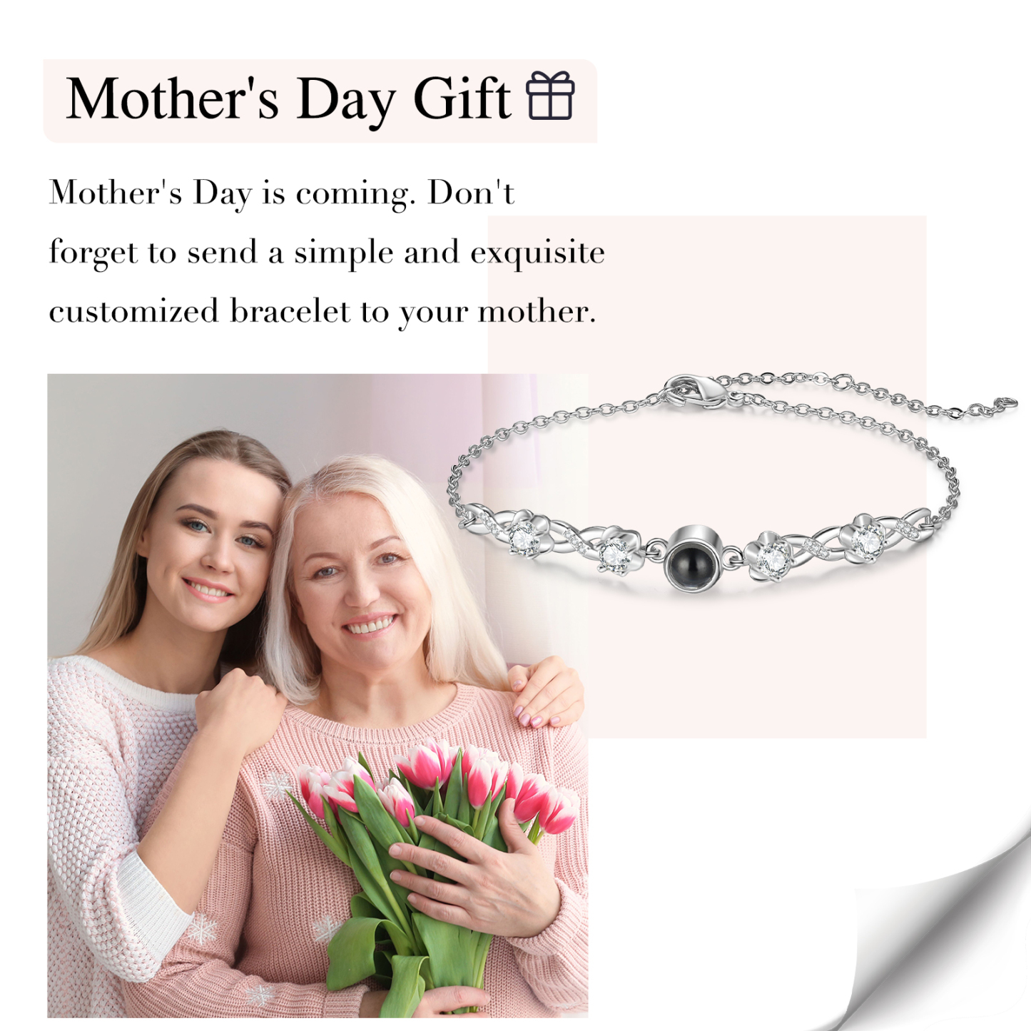 Pulsera con proyección de foto en color para mujer dije de infinito, Brazalete de proyección-Jessemade ES