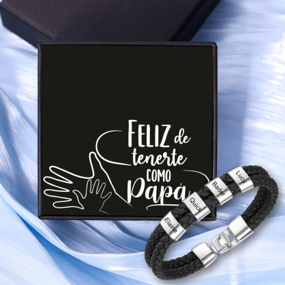 A mi papá-Pulsera de cuero trenzado 4 aros con 4 nombres personalizados pulsera de hombre -Jessemade ES