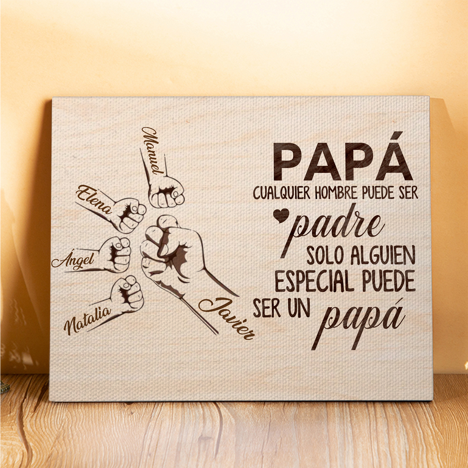 A mi papá - Lámina 2-6 nombres personalizados marco de madera puño con puño-Jessemade ES