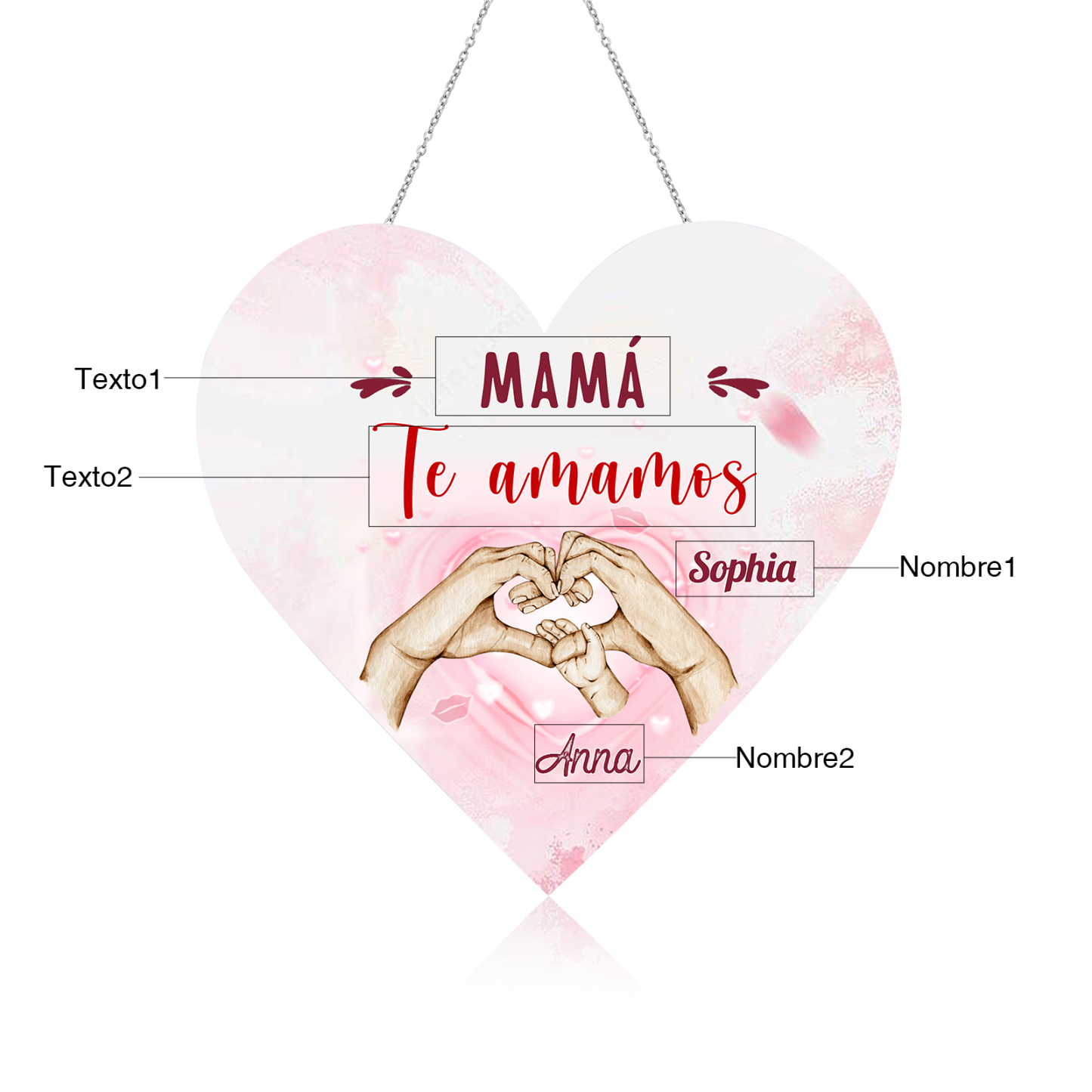 A mi mamá/abuela-Lámpara Colgante Personalizada con 2-5 Nombres y 2 Textos "mano a mano" 3D Ilusión Luz de Noche-Jessemade ES