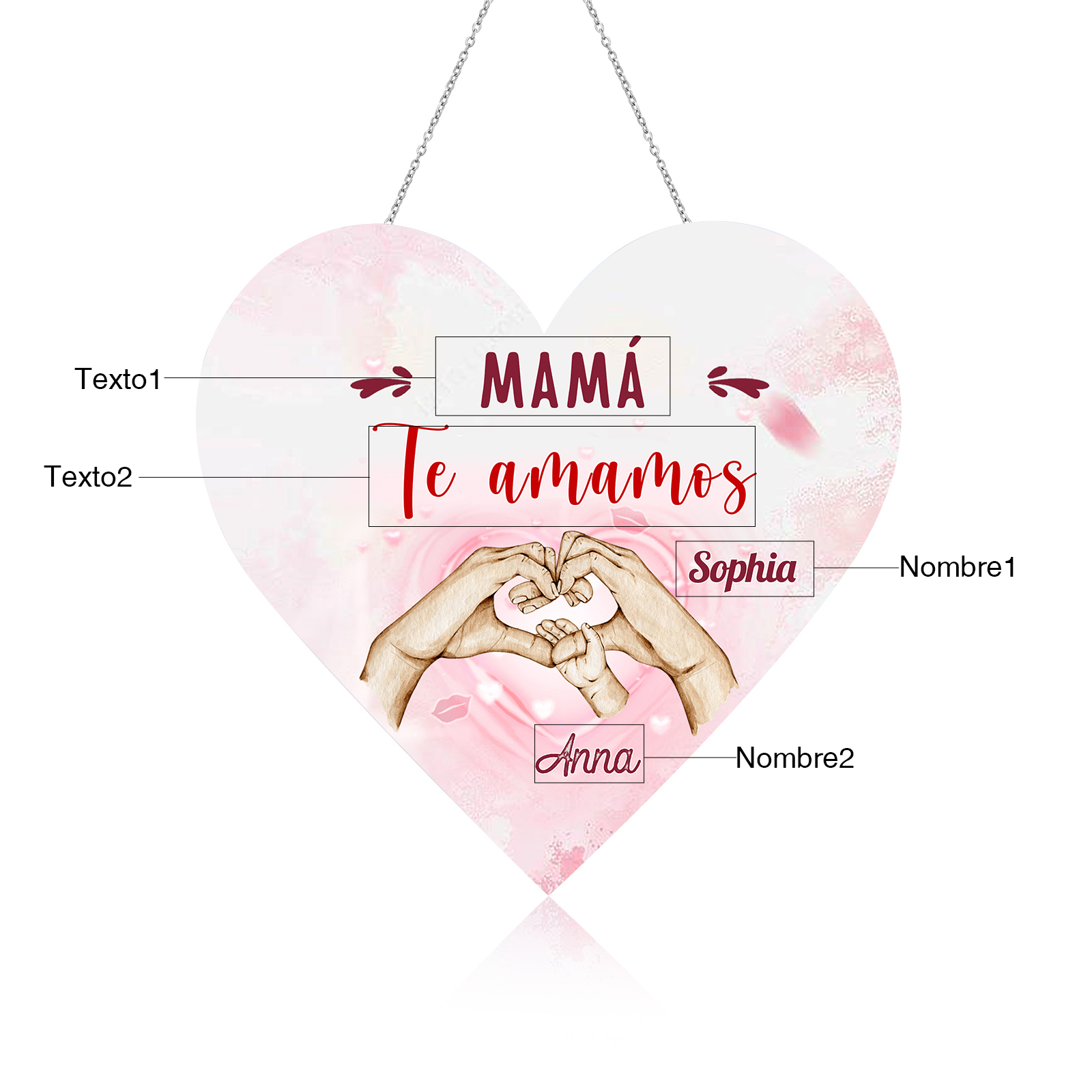 A mi mamá/abuela-Lámpara Colgante Personalizada con 2-5 Nombres y 2 Textos "mano a mano" 3D Ilusión Luz de Noche-Jessemade ES
