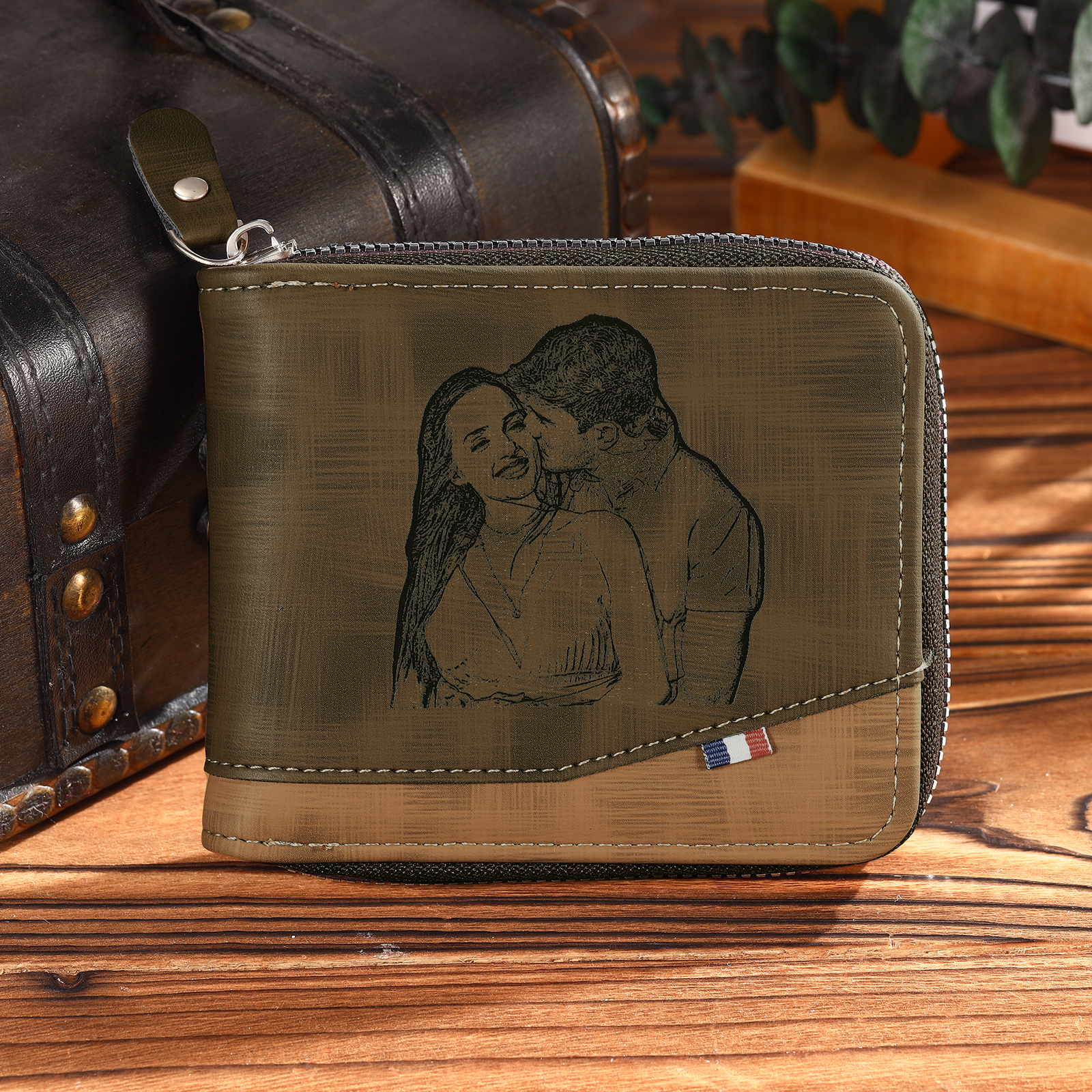 Cartera, billetera personalizada con 1 foto, 1 nombre y 1 letra monedero para hombre