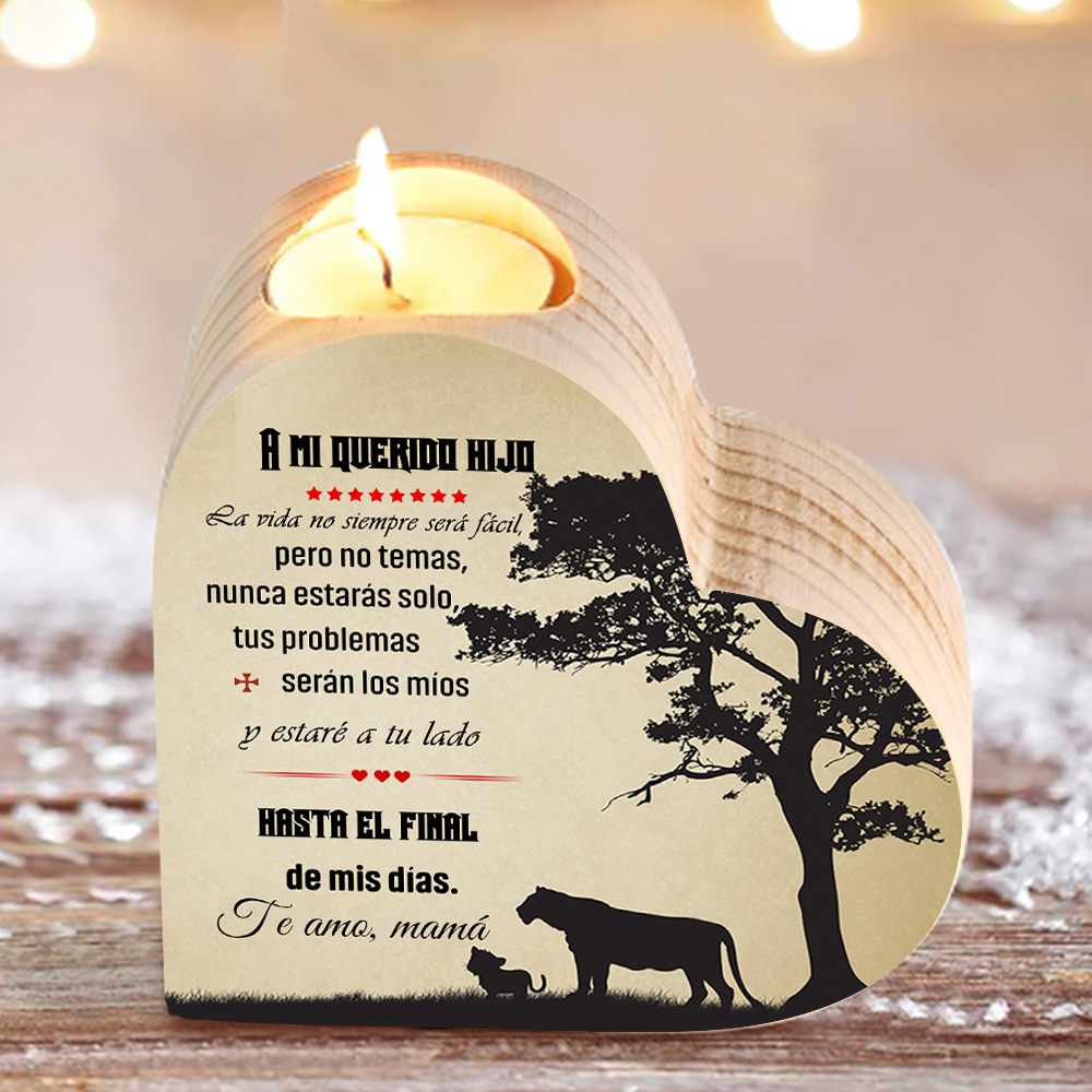 Candelero de corazón para hijo de mamá de madera de dos piezas sin candela-Jessemade ES