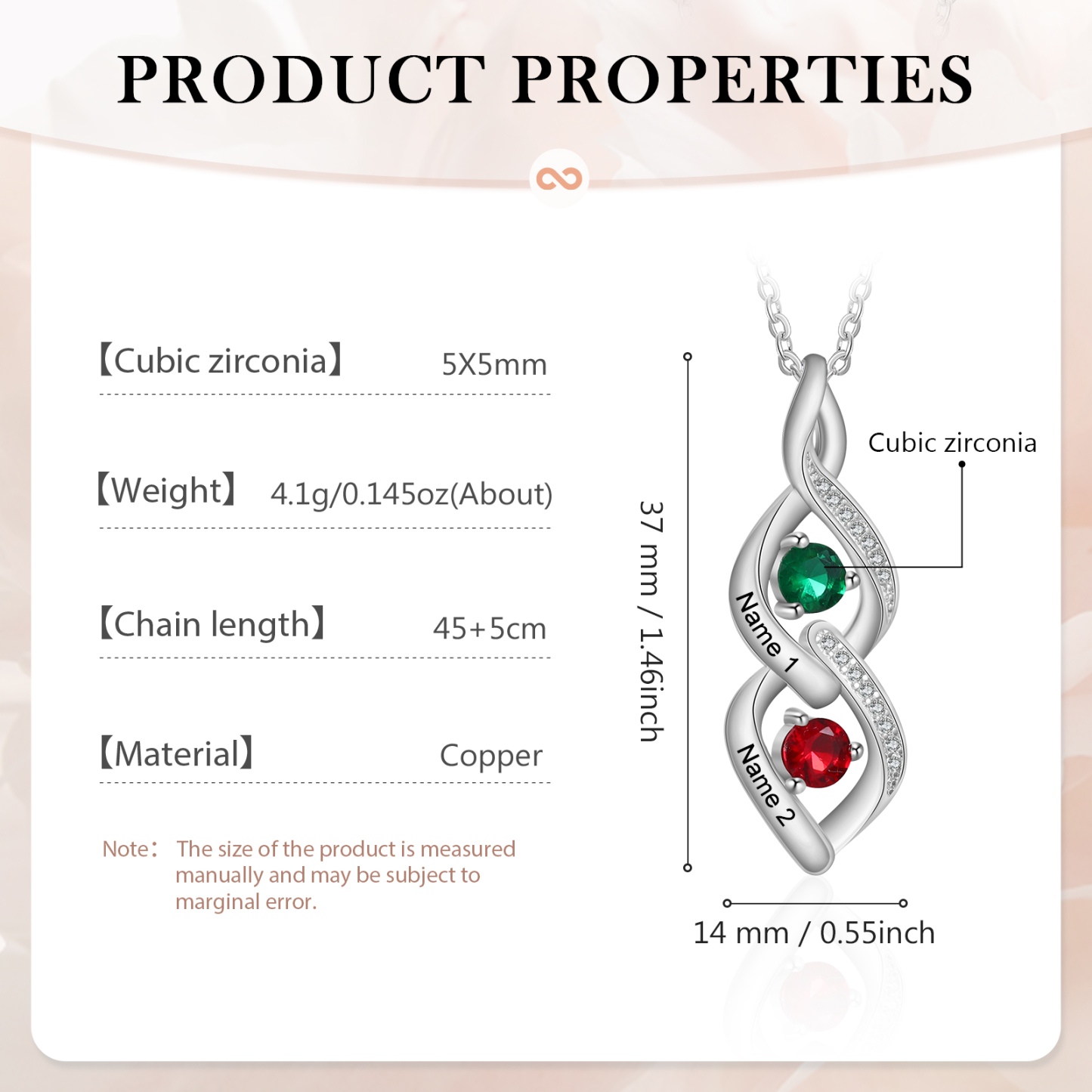 Collar DNA con 2-4 nombres personalizados y 2-4 piedras de nacimiento-Jessemade ES