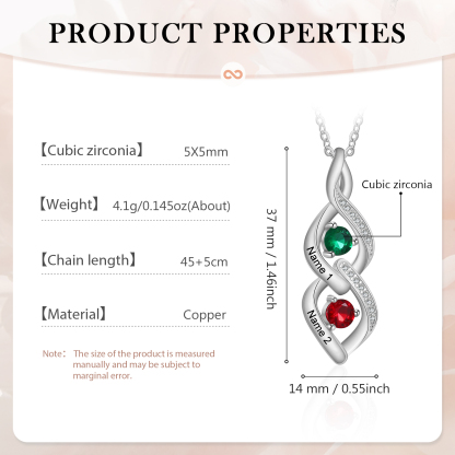 Collar DNA con 2-4 nombres personalizados y 2-4 piedras de nacimiento-Jessemade ES