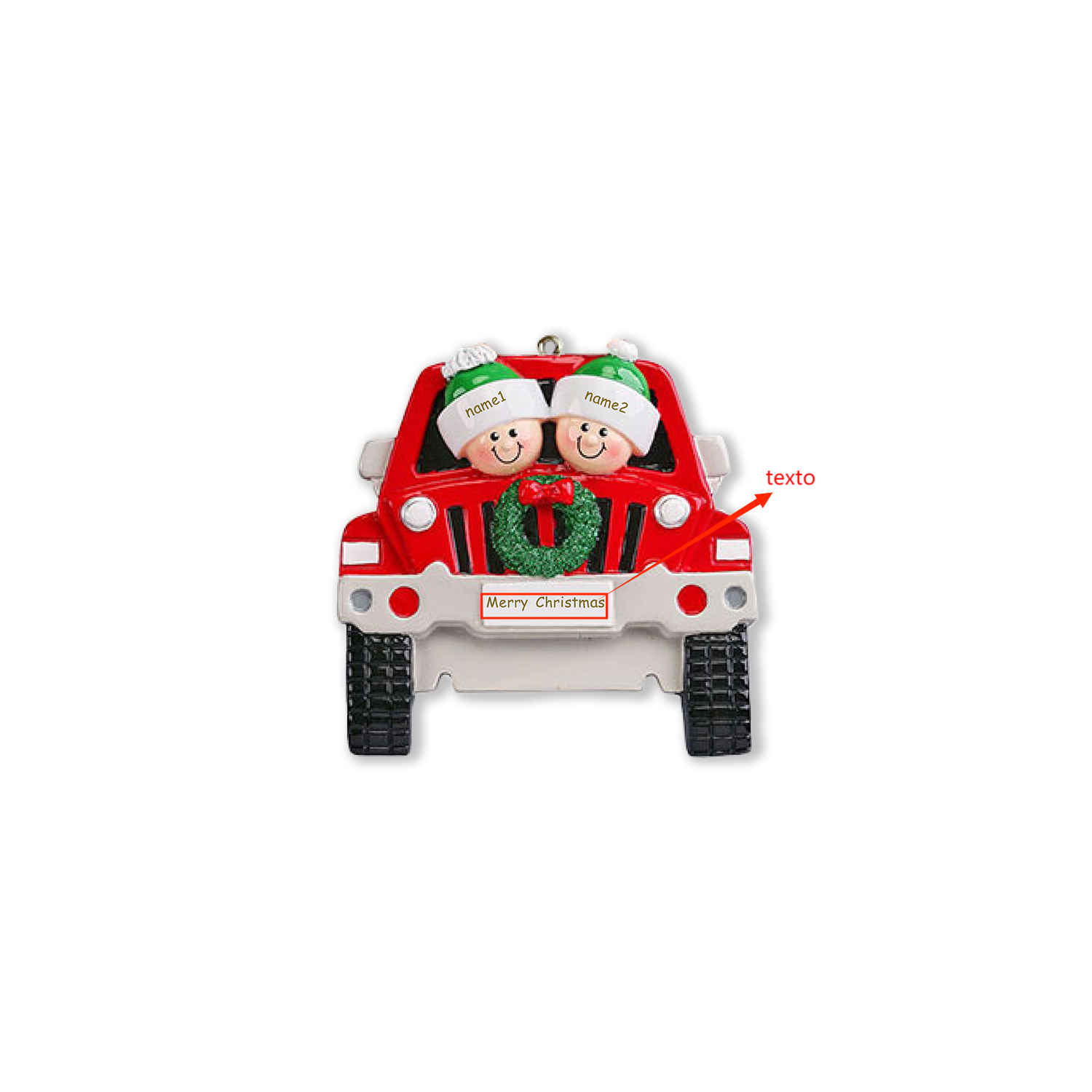 Navidad-Ornamentos con Muñecos Navideños en Coche 2 Nombres con Texto Personalizados Adorno de Resina