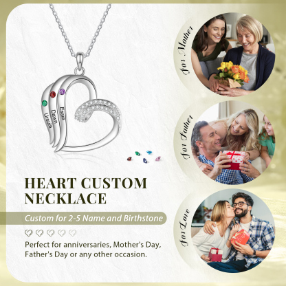 Collar en corazón con 2-5 nombres personalizados y 2-5 piedras de nacimiento-Jessemade ES