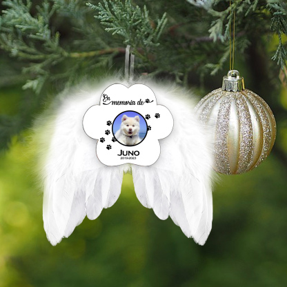 Navidad-Ornamento navideño alas de ángel en memoria de perros con 1 foto, 1 nombre y años personalizados-Jessemade ES