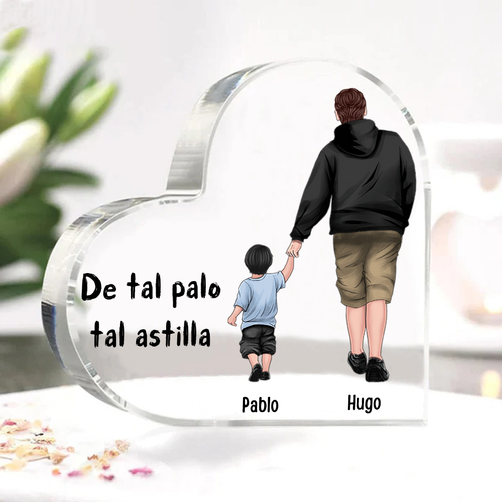Placa de acrílico en forma de corazón papá e hijo con 2 nombres personalizados-Jessemade ES