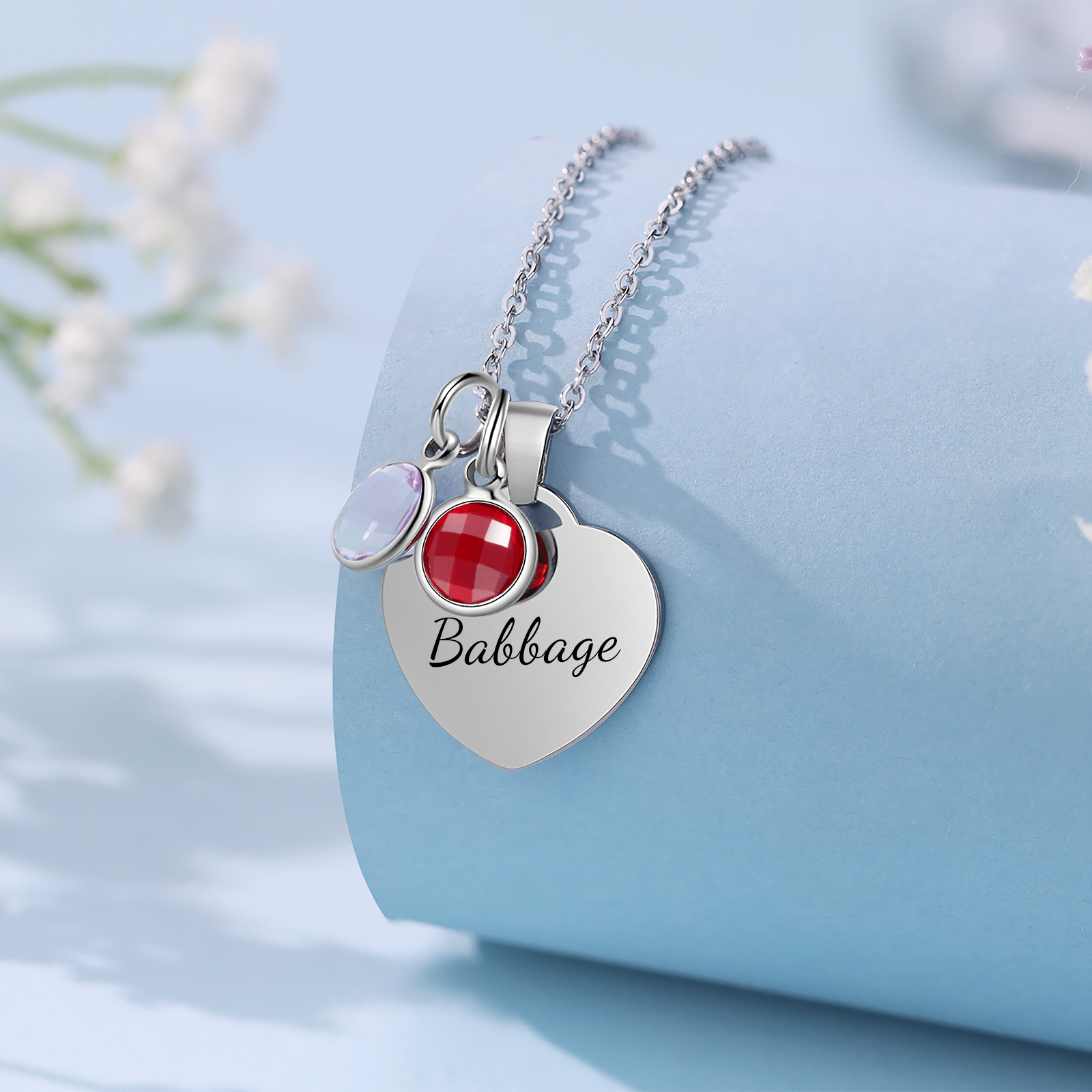 Collar de corazón con 1-3 colgantes de piedras de nacimiento con 1 nombre-Jessemade ES