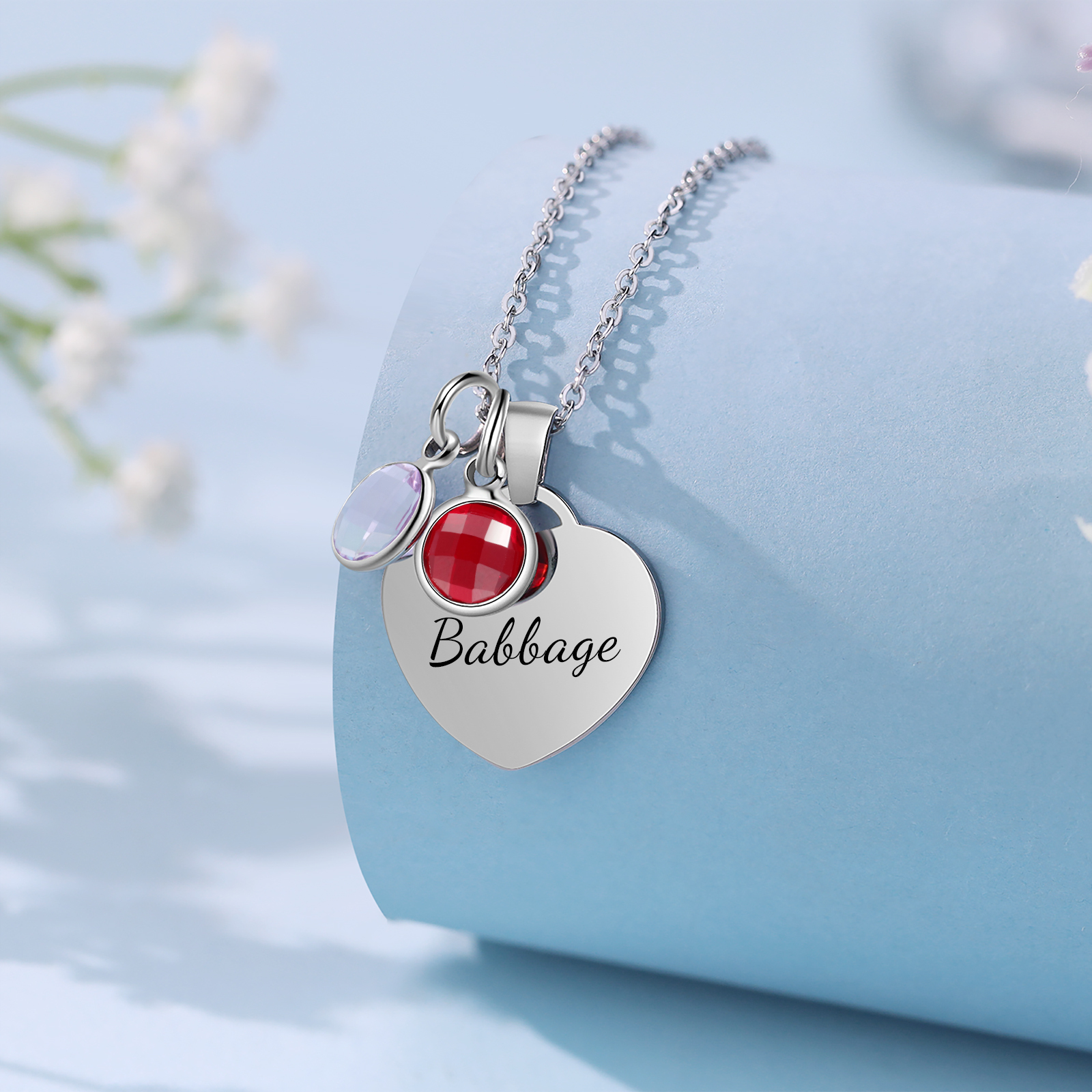 Collar de corazón con 1-3 colgantes de piedras de nacimiento con 1 nombre-Jessemade ES