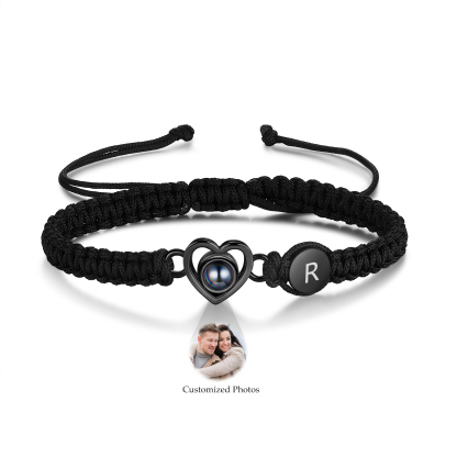 Pulsera con proyección de foto en color con dije de corazón y 2 colores de cuerda ajustable-Jessemade ES