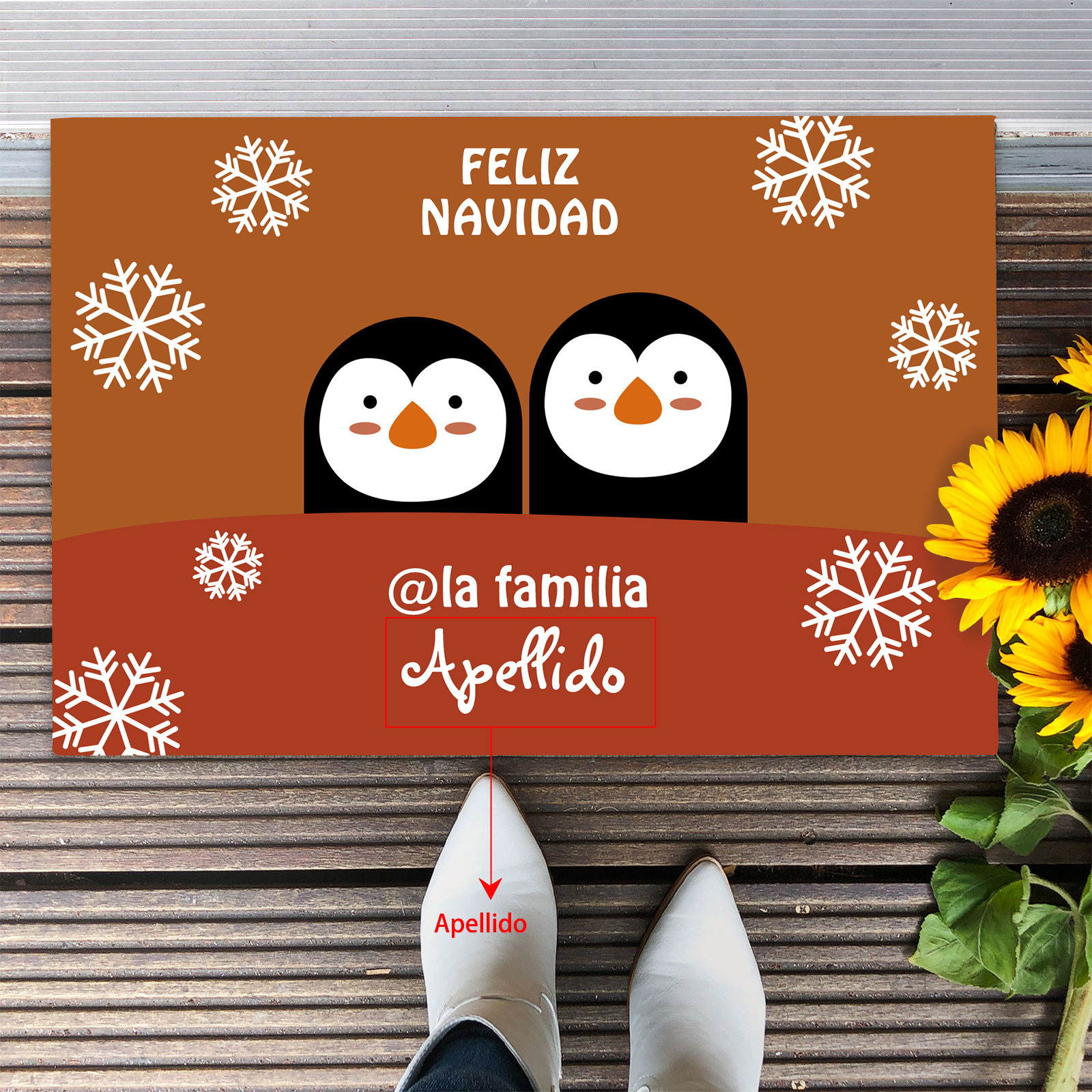 Navidad-felpudo/alfombra de entrada familia de pingüinos personalizado con apellido-Jessemade ES