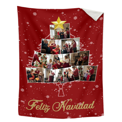 Manta de buen calidad de Navidad personalizada con 10 fotos-Jessemade ES