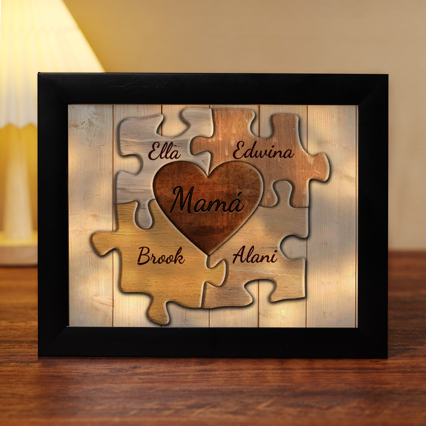 A mi mamá-Marco de 3-9 nombres personalizados rompecabezas de plástico con lámpara-Jessemade ES