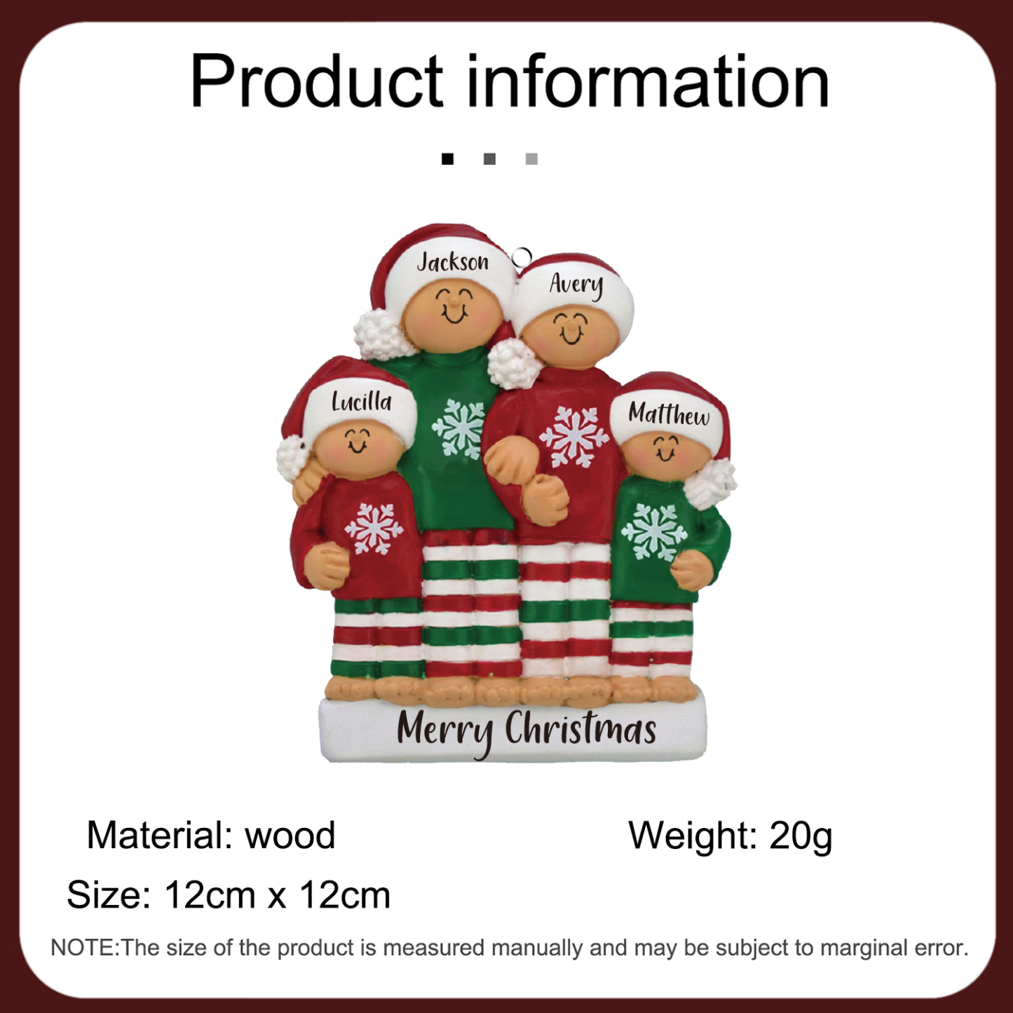 Navidad-Ornamento muñecos navideño de madera 4 nombres y 1 texto personalizados adorno del árbol