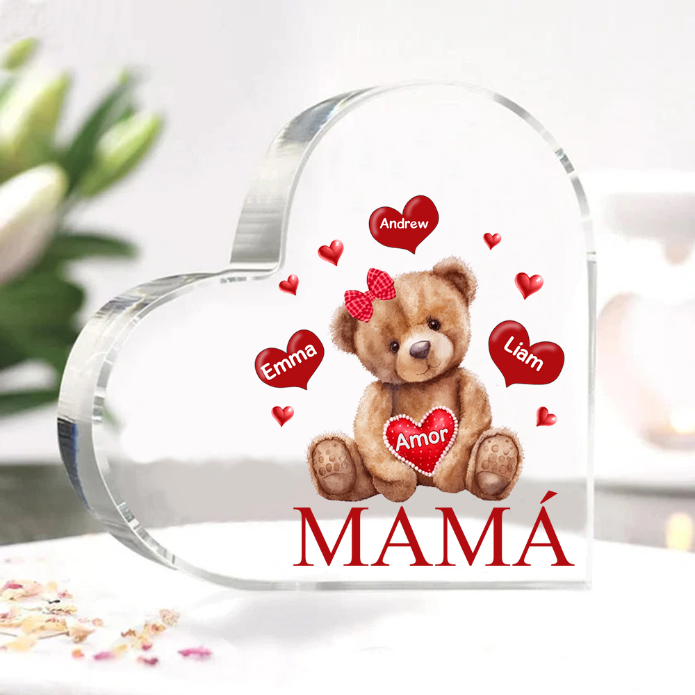 A mi mamá/abuela-Placa de acrílico "Nosotros" en forma de corazón 3 nombres y 1 texto personalizados-Jessemade ES