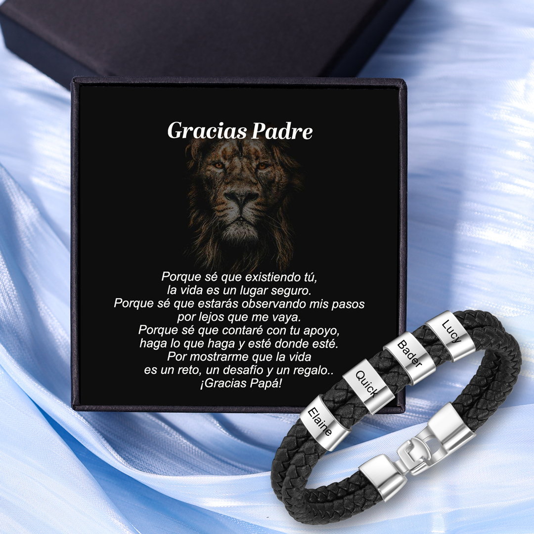 A mi papá-Pulsera de cuero trenzado 4 aros con 4 nombres personalizados pulsera de hombre -Jessemade ES