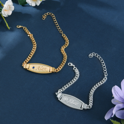 Pulseras de cadena para pareja con placa 2 nombres y 2 piedras personalizados-Jessemade ES