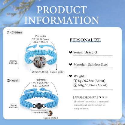 Pulsera de cuerda para familia con 2 fotos personalizadas para padres e hijos-Jessemade ES