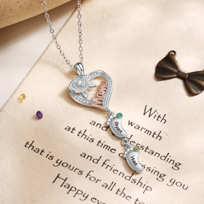 Collar "Mama" con 1-5 colgantes de huella personalizada con 1-5 nombres y piedras de nacimiento-Jessemade ES