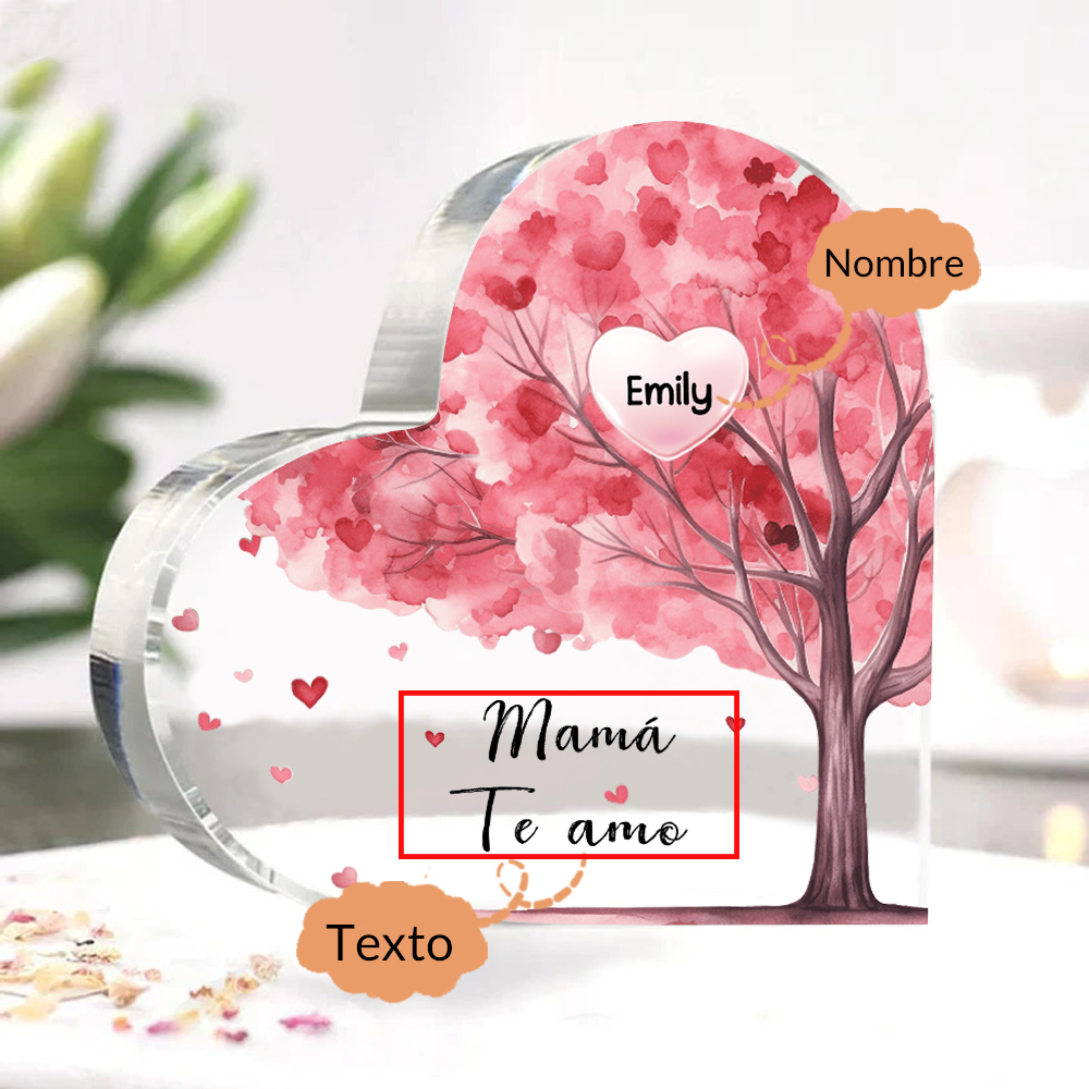 A mi mamá/abuela-Placa de acrílico "Árbol" en forma de corazón 1 nombre y 1 texto personalizados-Jessemade ES