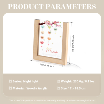 A mi mamá/abuela-Lámpara Personalizada con 2-8 Nombres y Texto "árbol y corazones" 3D Ilusión Luz de Noche-Jessemade ES