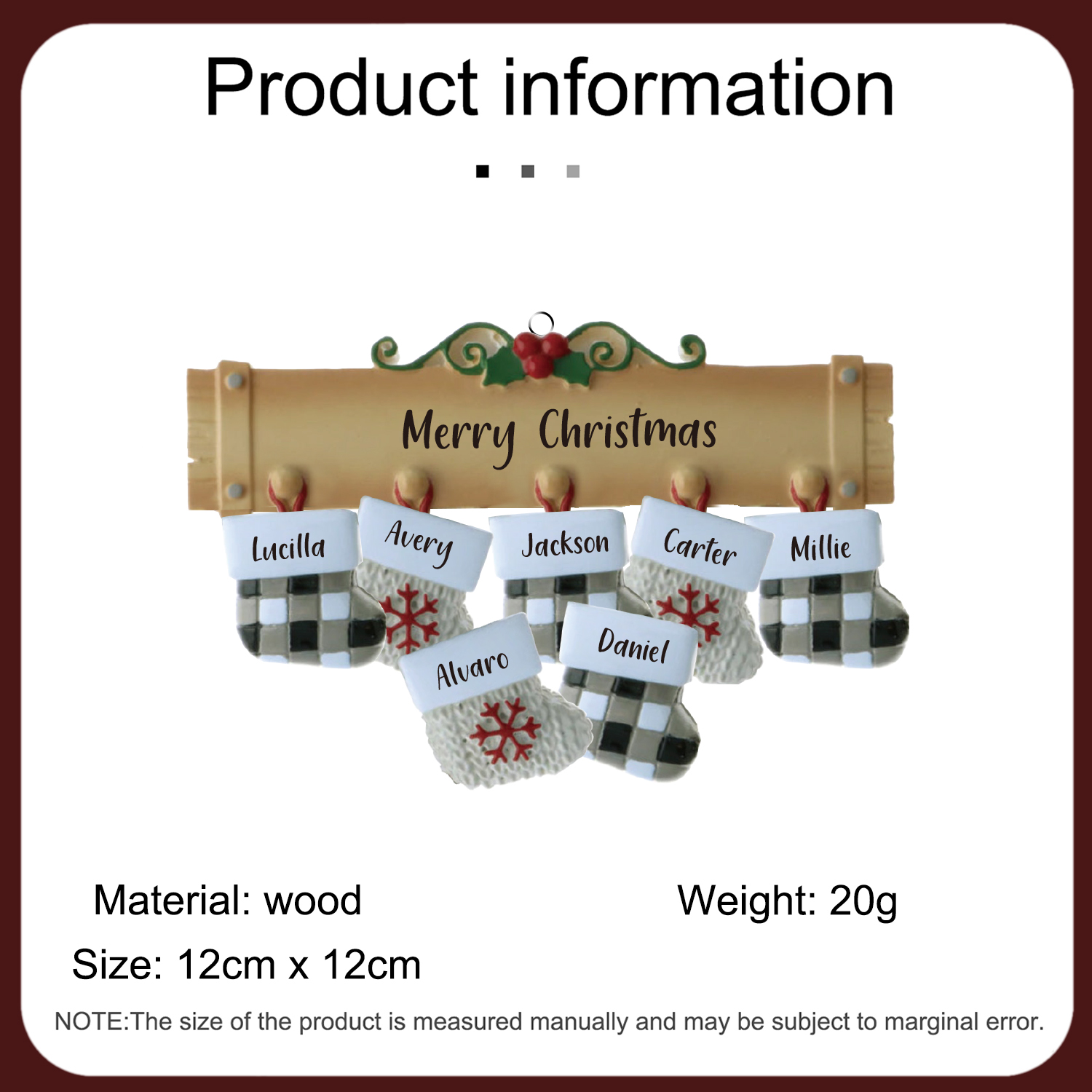 Navidad-Ornamento muñecos navideño de madera calcetines 7 nombres y 1 texto personalizados adorno del árbol-Jessemade ES