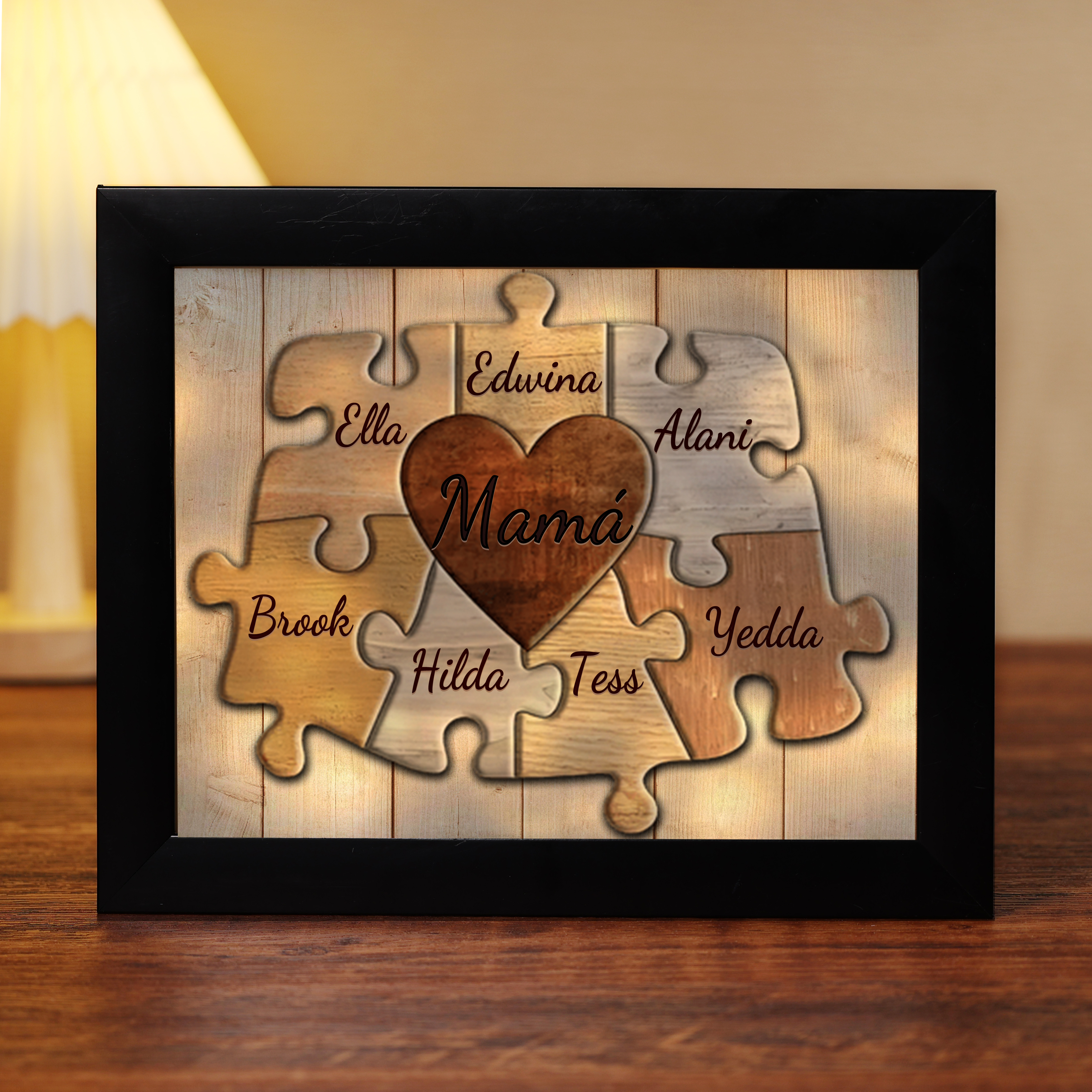 A mi mamá-Marco de 3-9 nombres personalizados rompecabezas de plástico con lámpara-Jessemade ES